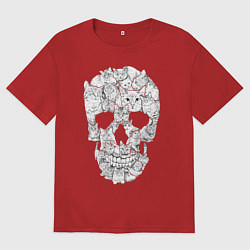 Футболка оверсайз женская ЧЕРЕП ИЗ КОТИКОВ, цвет: красный