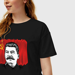 Футболка оверсайз женская Сталин и флаг СССР, цвет: черный — фото 2