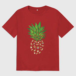 Футболка оверсайз женская Ананас из собак Акита, цвет: красный