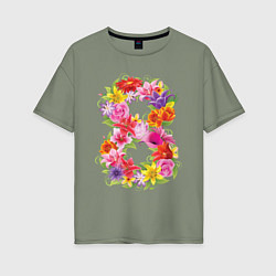 Женская футболка оверсайз 8 марта из цветов