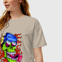 Футболка оверсайз женская Cool skull - Tongue, цвет: миндальный — фото 2