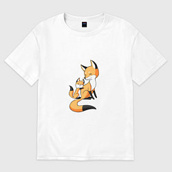 Женская футболка оверсайз Лиса и лисенок