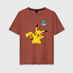 Футболка оверсайз женская Pokemon pikachu 1, цвет: кирпичный