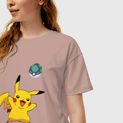 Футболка оверсайз женская Pokemon pikachu 1, цвет: пыльно-розовый — фото 2