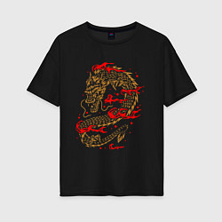 Футболка оверсайз женская Китайский дракон, цвет: черный