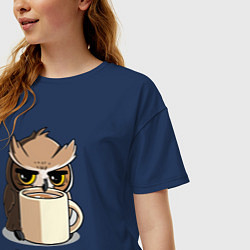 Футболка оверсайз женская Сова с кофе, цвет: тёмно-синий — фото 2