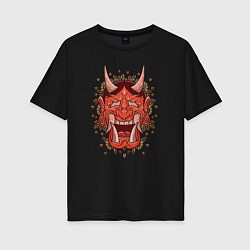 Футболка оверсайз женская Oni demon samurai mask, цвет: черный