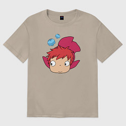 Футболка оверсайз женская Рыбка Поньо на утесе, цвет: миндальный