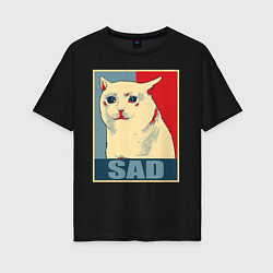 Женская футболка оверсайз Sad Cat