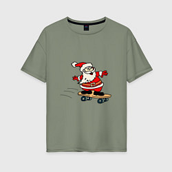 Футболка оверсайз женская Санта на скейтборде, цвет: авокадо