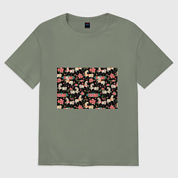 Футболка оверсайз женская Лошади и цветы, цвет: авокадо