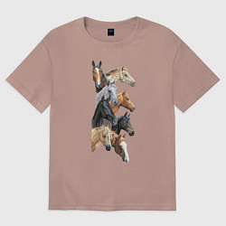 Футболка оверсайз женская Лошади, цвет: пыльно-розовый