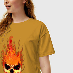 Футболка оверсайз женская Fire flame skull, цвет: горчичный — фото 2