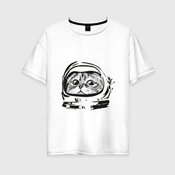 Футболка оверсайз женская Кот космонавт, цвет: белый