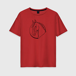 Женская футболка оверсайз Лошадь - линейный рисунок