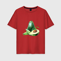 Футболка оверсайз женская Акварельное авокадо, цвет: красный