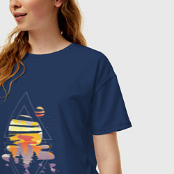 Футболка оверсайз женская Космический пейзаж с планетами, цвет: тёмно-синий — фото 2