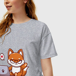 Футболка оверсайз женская Cute fox and laptop, цвет: меланж — фото 2