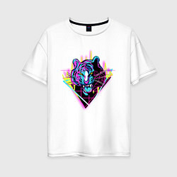 Женская футболка оверсайз Retrowave Neon Tiger