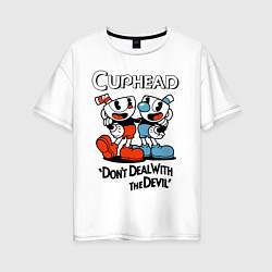 Футболка оверсайз женская Cuphead, Dont deal with devil, цвет: белый