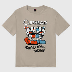 Футболка оверсайз женская Cuphead, Dont deal with devil, цвет: миндальный