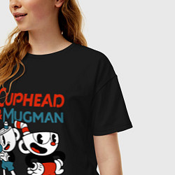 Футболка оверсайз женская Cuphead & Mugman, цвет: черный — фото 2