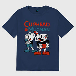 Футболка оверсайз женская Cuphead & Mugman, цвет: тёмно-синий