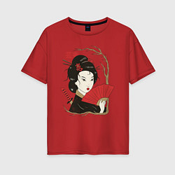 Женская футболка оверсайз Японская Гейша Винтажный арт