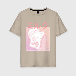 Футболка оверсайз женская Vaporwave Strawberry Milk, цвет: миндальный