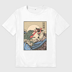 Женская футболка оверсайз Cat Kong versus Godzilla Kaiju