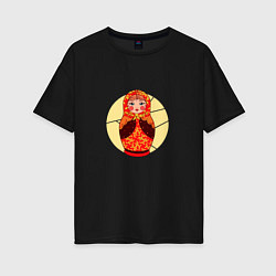 Женская футболка оверсайз Матрёшка расписная с хохломой