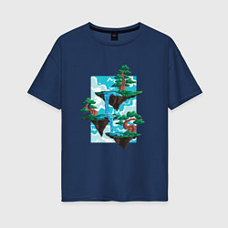Футболка оверсайз женская Парящие острова Пейзаж, цвет: тёмно-синий