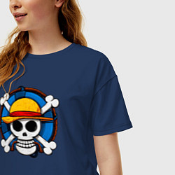 Футболка оверсайз женская Пиратский знак из One Piece, цвет: тёмно-синий — фото 2