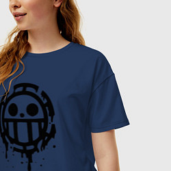 Футболка оверсайз женская One Piece знак черной краской, цвет: тёмно-синий — фото 2