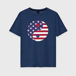 Женская футболка оверсайз Флаг США и Инь Ян