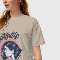 Футболка оверсайз женская Девушка - пантера StayWild, цвет: миндальный — фото 2