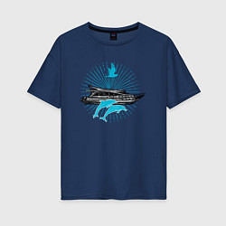 Женская футболка оверсайз Яхта и дельфины