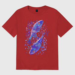 Футболка оверсайз женская СИНИЕ РЫБЫ, цвет: красный