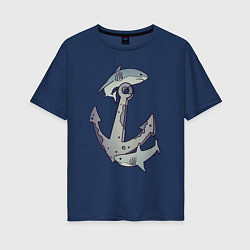 Футболка оверсайз женская Sharks around the anchor, цвет: тёмно-синий