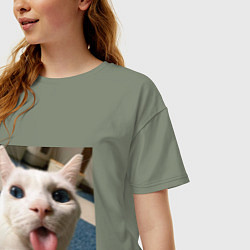 Футболка оверсайз женская Мем про кота, цвет: авокадо — фото 2