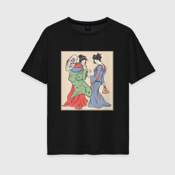 Женская футболка оверсайз Японские Гейши Гравюра Укиё-э