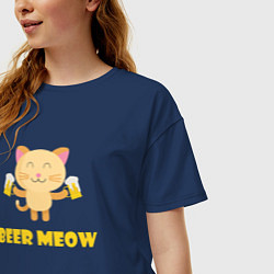 Футболка оверсайз женская Beer Meow, цвет: тёмно-синий — фото 2