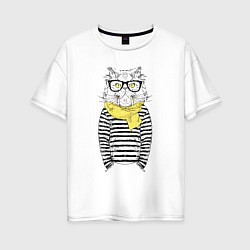 Футболка оверсайз женская Hipster Cat, цвет: белый