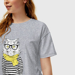 Футболка оверсайз женская Hipster Cat, цвет: меланж — фото 2