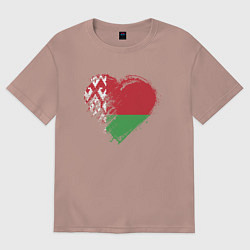 Футболка оверсайз женская Сердце Беларуси, цвет: пыльно-розовый