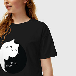 Футболка оверсайз женская Инь Ян Котики, цвет: черный — фото 2