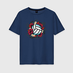 Футболка оверсайз женская ТРОПИЧЕСКИЙ ВОЛЕЙБОЛ, цвет: тёмно-синий