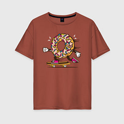 Женская футболка оверсайз Пончик на скейте