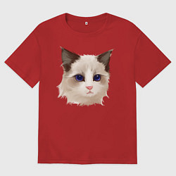 Футболка оверсайз женская Хмурый кот, цвет: красный