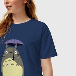 Футболка оверсайз женская Тоторо под зонтом, цвет: тёмно-синий — фото 2